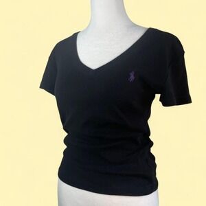 Vtg Y2K Polo Ralph Lauren Women M V-Neck Short Sleeve Purple Pony Preppy Golf